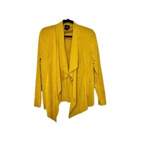 Jules & Leopold Woman’s Gold/yellow Draped Faux Leather Open Cardigan Size Large